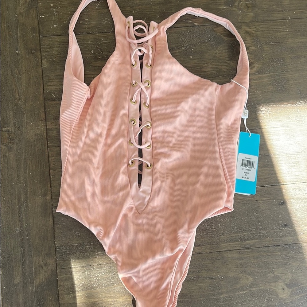 Pink Lace-Up One Piece